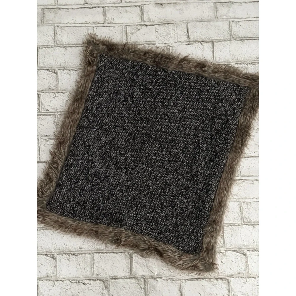 Newport Fur Lined‎ Accent Throw Pillow Covers Black And Gray Lot Of 3 20 X 20